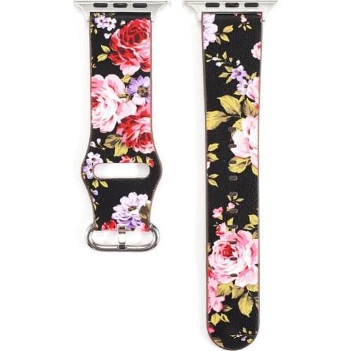Floral Pattern Leather Bracelet for Apple Watch Band Series SE/6/5/4/3/2 Colorful Fashion Strap for iWatch 40mm 44mm 38mm 42mm