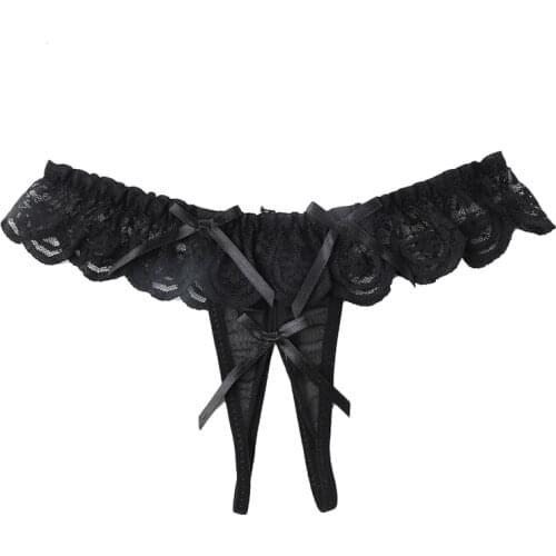 Bow Lace Panties For Sex Open Crotch Thongs Women Sexy Lingerie Transparent Briefs Female Erotic Underwear G-strings