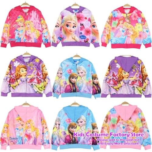 New The Snow Queen Coats Jacket Frozen anna elsa princess Bell Sleeping Beauty Cinderella girl Hooded Coat Kids Outwear Clothing