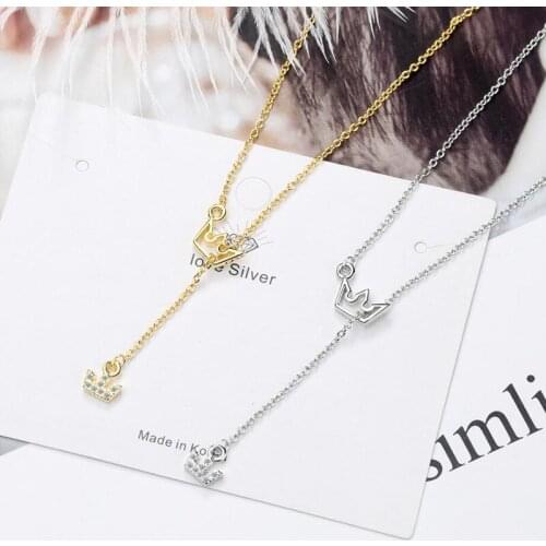 Fashion Sterling Silver 925 Necklace Women Summer Jewelry New Zircon Crown Gold Necklaces Girl Party Accessories Gifts KOFSAC