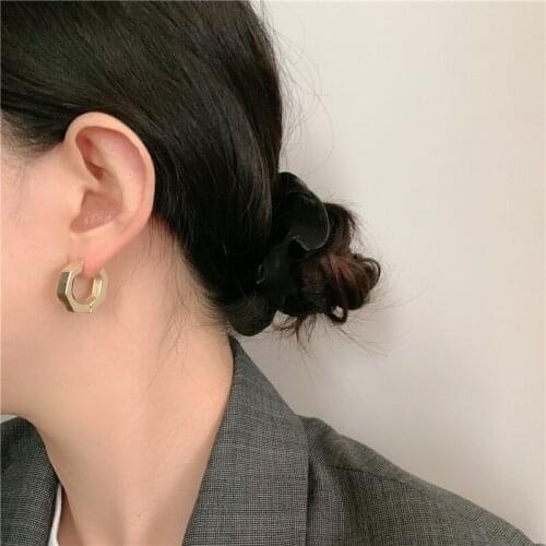 SRCOI Trendy Minimalist Square Metal Texture Hoop Earring Geometric Fashion Punk Small Circle Earring Women Daily Jewelry Gift