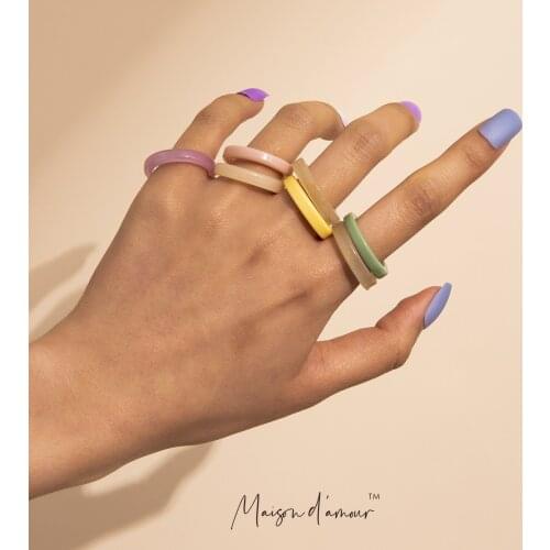 Wholesale Korean Fashion Trendy 2021 Candy Color Acrylic Resin Women Finger Rings 6pc Set Women Rings