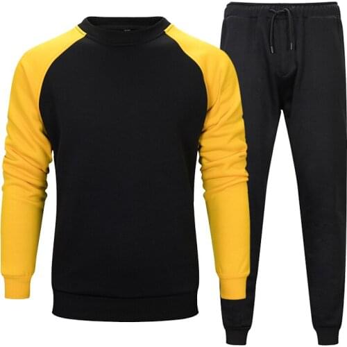 Mens Sports Sweatshirt Suit for Fall/Winter Pullover Round Neck Contrast Color Hoodies Solid Color Loose Casual Sports Trousers