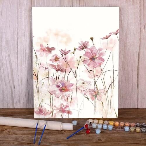 Flower Pink Grey Floral Nordic Coloring By Numbers Painting Package Oil Paints 50*70 Painting On Canvas Paintings Art