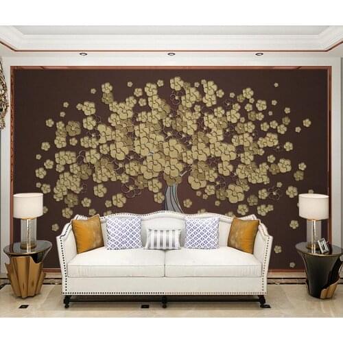 Bacal Modern golden line leaf flower living room background wall papel de parede 3D wallpaper 3d wall paper mural huda beauty