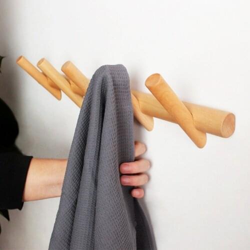 Wall Mounted Coat Hook Wooden Rack Round Clothes Robe Towel Hanger Hat Bag Hooks Living Bedroom 4 Hooks Household Products