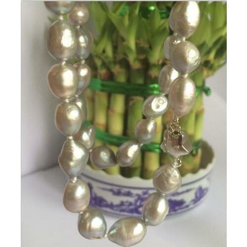 Natural 9-10mm baroque Silvery white freshwater pearl necklace 18"