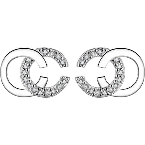 Silver Plated Small Letter Stud Earrings for Women Korean Trendy Luxury Crystal Anti allergic Earring Chic Ear Jewelry Kolczyki