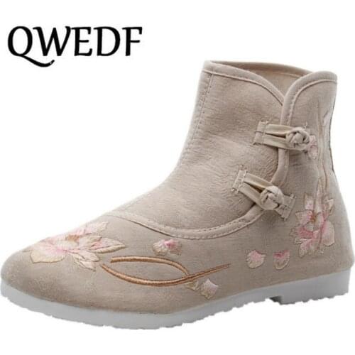QWEDF 2019 HOT Autumn Women Boots Casual Canvas Shoes Woman Flats Solid Ankle Boots Platform Shoes Woman Schoenen X10-48