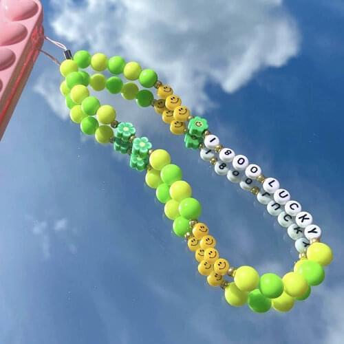 New Colorful Acrylic Bead Mobile Phone Chain Cellphone Strap Anti-lost Lanyard For Women Summer Jewelry Key Chain