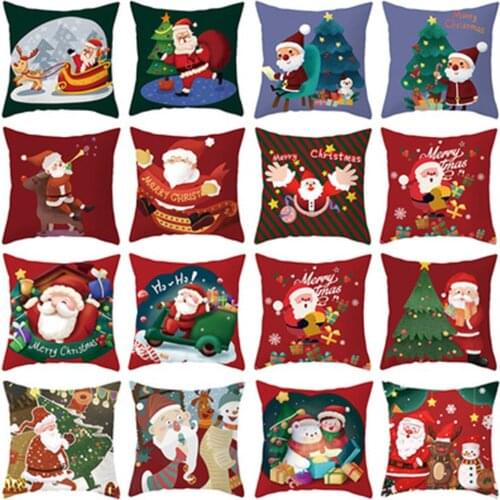 Christmas Pillow Cover Merry Christmas Throw Cushion Covers Tree Santa Claus Pillow Case for Party Home Decoration 18 x 18 Inch