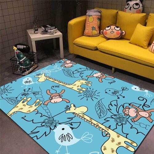 Modern Cartoon Rug Small Animal Zebra Giraffe Childrens Room Carpet Baby Bedroom Bed Blanket Red and Blue Lovely Carpet