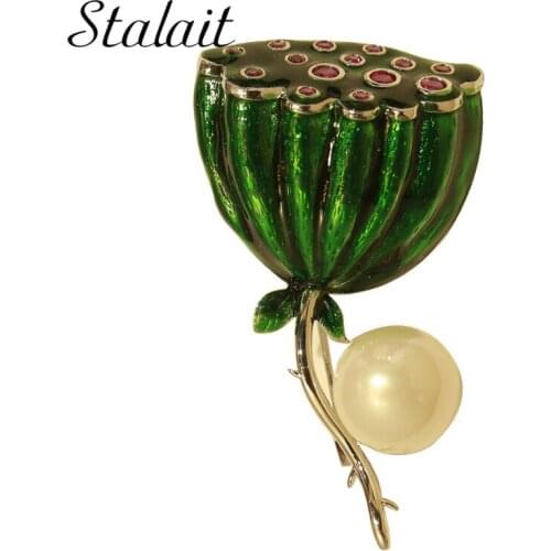 Rhinestone Lotus Pearl Brooches Gold Silver Color Alloy Brooch Accessories Jewelry Wholesale Brooch For Women Elegant Fashion