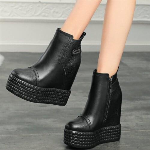 Platform Wedges Oxfords Shoes Women Genuine Leather High Heel Pumps Shoe Female High Top Round Toe Fashion Sneakers Casual Shoes