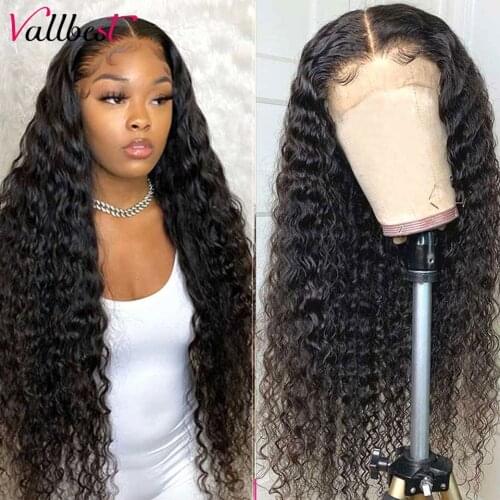 Vallbest Hair Deep Wave 13*1+4*1 Lace Part Wig Brazilian Remy Hair T Part Wig 150 Density Pre Plucked With Baby Hair For Woman