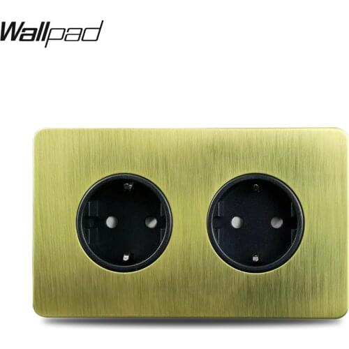Wallpad Satin Gold H6 Double EU Wall Power Socket 2 Gang Electric Outlet Brushed Brass Stainless Steel Panel