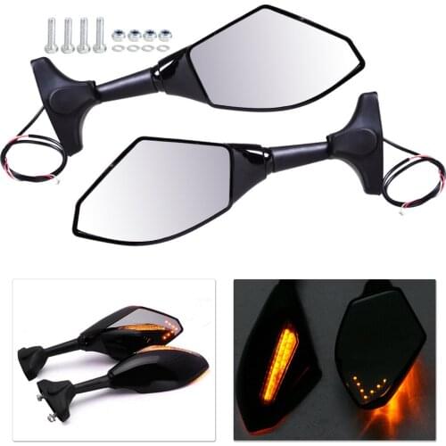 2x Motorcycle LED Turn Single Integrated Indicator Side Rearview Mirror for Honda Yamaha Kawasaki Suzuki Harley Chopper ATV
