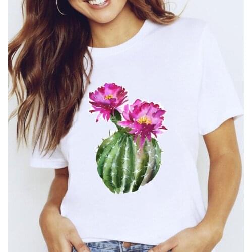 Women Graphic Flower Cactus Plant Cute Printing Casual Spring 90s Summer Lady Clothes Tops Tees Print Female Tshirt T-Shirt