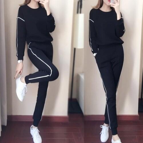 Set female 2018 autumn and winter new temperament fashion loose large size thick long-sleeved shirt+ casual feet pants two-piece