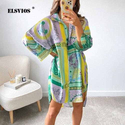 Vintage Printed Turn-down Collar Shirt Dress Women 2021 Fall Summer Casual Buttons Dress Ladies New Loose Party Dresses Vestidos