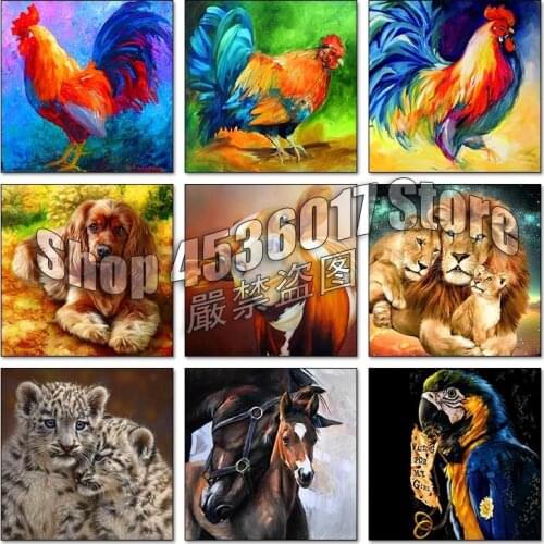 Animals 5d Diy Diamond Painting Cross Stitch Embroidery Mosaic Paintings Chicken Dog Cow Tiger Parrot Full Rhinestone Gifts Arts