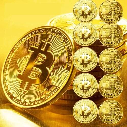 Gold Silver Bitcoin Commemorative 2021 New Blockchain Cryptocurrency Collectors Gold Plated Bitcoin&Protective Case