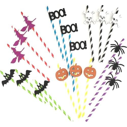 10Pcs DIY Halloween Party Drinking Straws Eco-Friendly Degradable Disposable Pumpkin Paper Straws for House Dinner Decoration