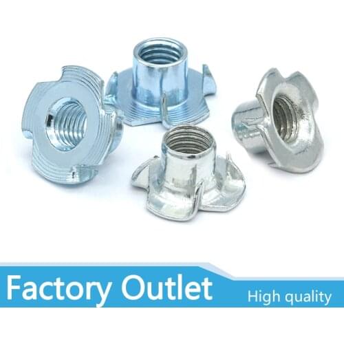 10pcs M4 M5 M6 M8 M10 Thickened Steel Four Claws Speaker Nut Blind Pronged Insert T-Nut for Wood Furniture Length=8-17mm