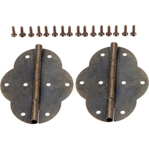 2Pcs 69x54mm Vintage Box Hinge Antique Door Hinges Jewelry Gift Box Retro Decorative Furniture Hardware Accessories with Screws