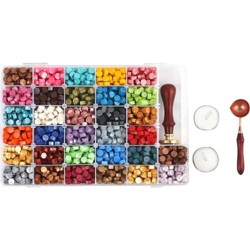 2270Pcs Sealing Wax Beads Vintage Wax Seal Kit with 2Pcs Tea Candles,a Wooden Seal and Wax Spoon (32 Color)