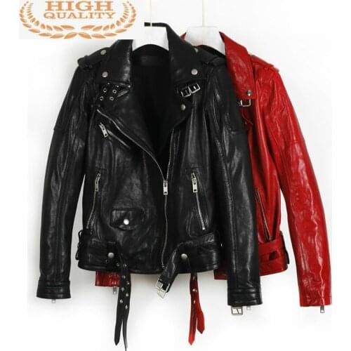 Genuine Leather AYUNAUE Women 100% Real Sheepskin Coat Female Jacket Spring and Autumn Motorcycle Bike Jackets Slim Fit