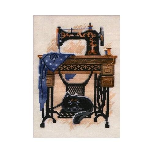 Free delivery 100% egypt cotton hot selling lovely counted cross stitch kit sewing machine room black cat riolis 857