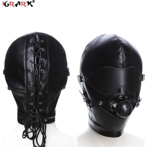 Bondage BDSM Sex Mask Fetish Hood with Gags Leather Sensory Deprivation Hood Adult Slave Games Full Head Sex Toys for Women Men