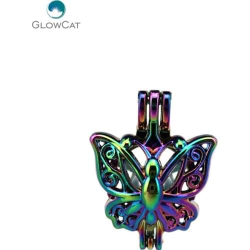 C701 5pcs/lot COLORS Multicolor Dream colorful butterfly spirit Pearl Cage Pendant Locket Fairytale Party Essential Oil Diffuser