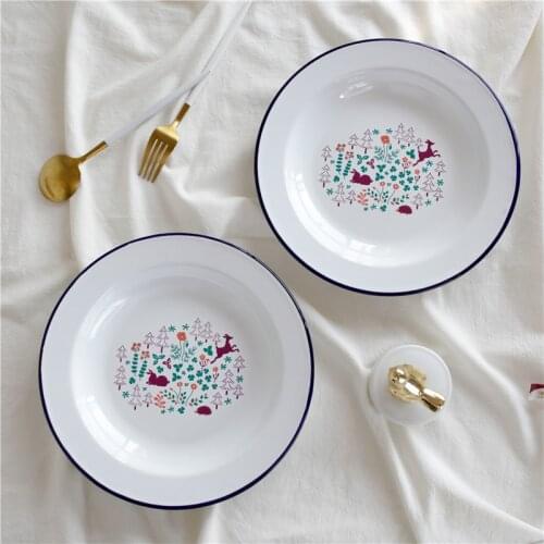 Enamel Daily Order Christmas Plate Dish Plate Thickened Fruit Plate Household Baked Rice Turnip Plate