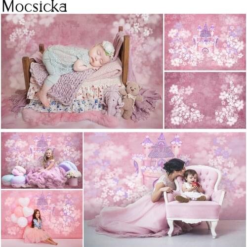 Pink Floral Abstract Texture Portrait Backdrop Castle Wonderland White Flowers Kids Adults Birthday Photo Background Photocall