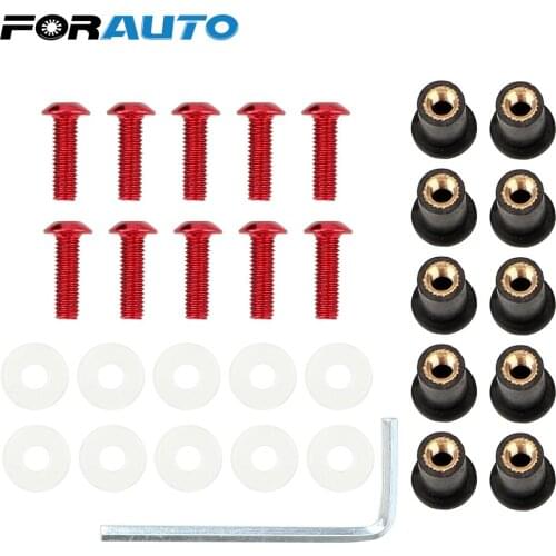 FORAUTO 10Pcs/set Windscreen Nut Bolt Washer Screw Motorbike Windshield Fastener Kit M5 x 15mm Universal Fairing Screen Fastener