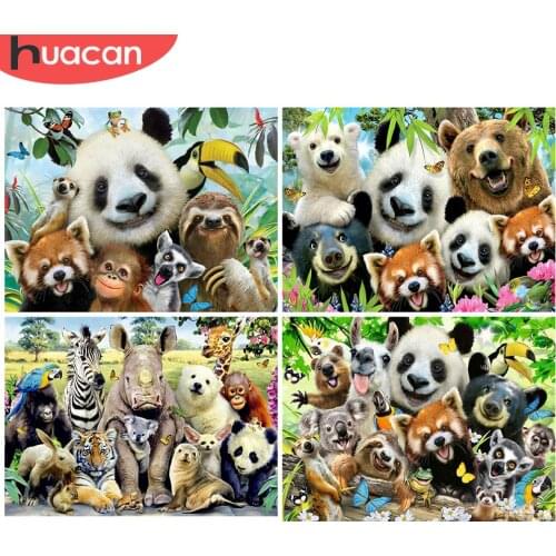 HUACAN Diamond Painting Panda Animal Full Square Round Needlework Diamond Embroidery Zoo Picture Of Rhinestone Home Decor