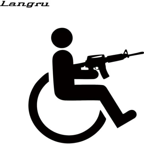 Langru Hot Sale Handicapped Wheelchair Gun Funny Vinyl Decal Car Sticker Car Stying Jdm