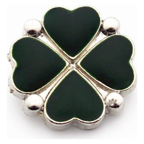 Hot Sale 10pcs/lot Metal Eanmel Green Clover Silver Snap Button Fit 18mm/20mm Snap Bracelet DIY Charms Lucky Gift Jewelry