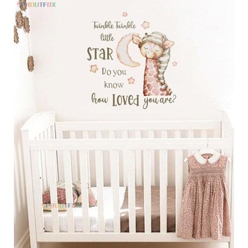 Cute Animal Giraffe Wall Stickers for Kids Room Baby Girls Room Moon Little Star Sleeping Bedroom Stickers Nursery Home Decor