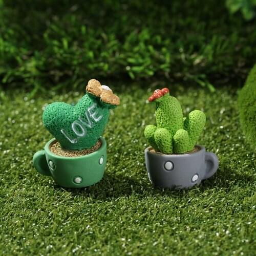 Mini Cactus Flower Pot Succulent Plants Resin Funny Garden Fairy Garden Kiniature DIY Dollhouse Ornament Accessories