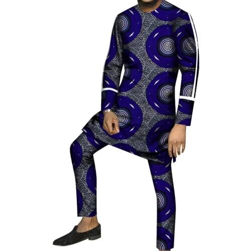 African Style Mens Suits Ankara Fashion Floral Printed Dashiki Mens Attire Bazin Riche Plus Size Agbada Clothes WYN1490