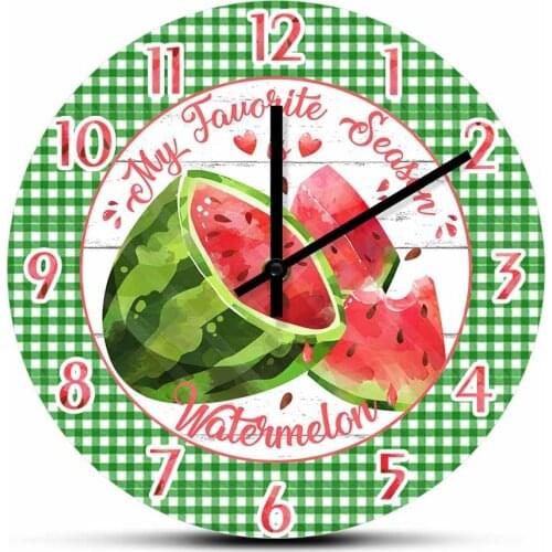 My Favourite Seasons Watermelon Watercolor Painting Printed Wall Clock Fruit Artwork Kitchen Home Decor Restaurant Wall Watch