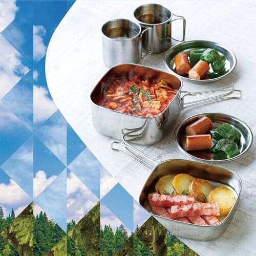 6PCS/Set Stainless Steel Camping Cookware Cooking Set Soup Pot Frying Pan Outdoor Survival Gear For Backpacking Picnic Hiking