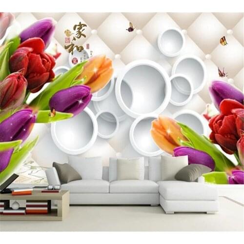 Beibehang Custom mural dream flowers 3D frame soft package home and wealthy fashion tulip TV background wall papel de parede
