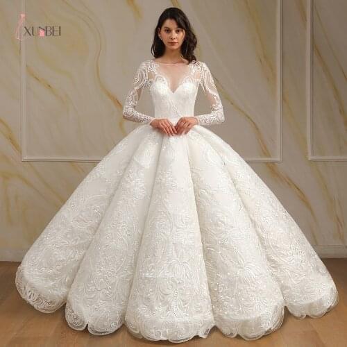 2021 New 100% Real Big Ball Gown Wedding Dresses Boat Neck Line Beading Sequins Tassel Lace Mariage Bride Dresses Custom