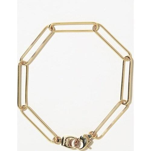 2021 New Hot Style Paper Clip Bracelet 14K Copper Plated Gold Simple Fashion L Men and Women Manufacturers Direct Metal Bracelet