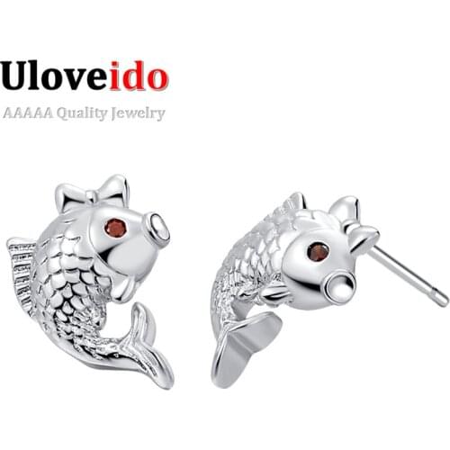New Fish Christmas Earrings for Women Crystal 2017 Brincos Silver Jewelry Rhinestone Stud Earring Bijoux Joyas Uloveido R663