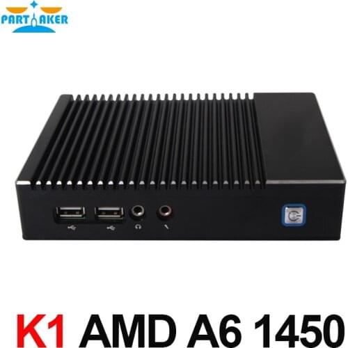 Partaker Fanless Mini PC AMD A6 1450 Quad Core Industrial Computer Mini Desktop PC Windows 10 Pro HDMI VGA Auto Power On